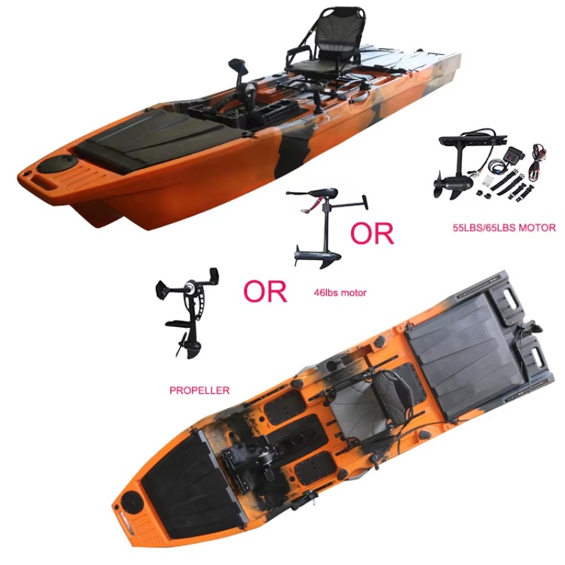 Fishing Boat Trolling Motor - バイキング12.6フィートシングルカヤックペダルプロペラプラス電動モーター386m HDPEオーシャンシーカヌーフィッシングフィンハンズフリートローリングボート